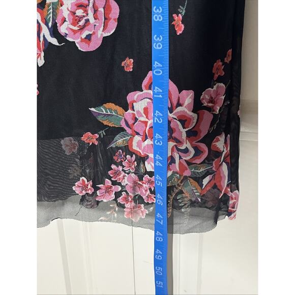 Harlow & Rose Mesh Sheath Midi Dress Small Black Floral Sheer Long Sleeve 90s - Picture 8 of 11